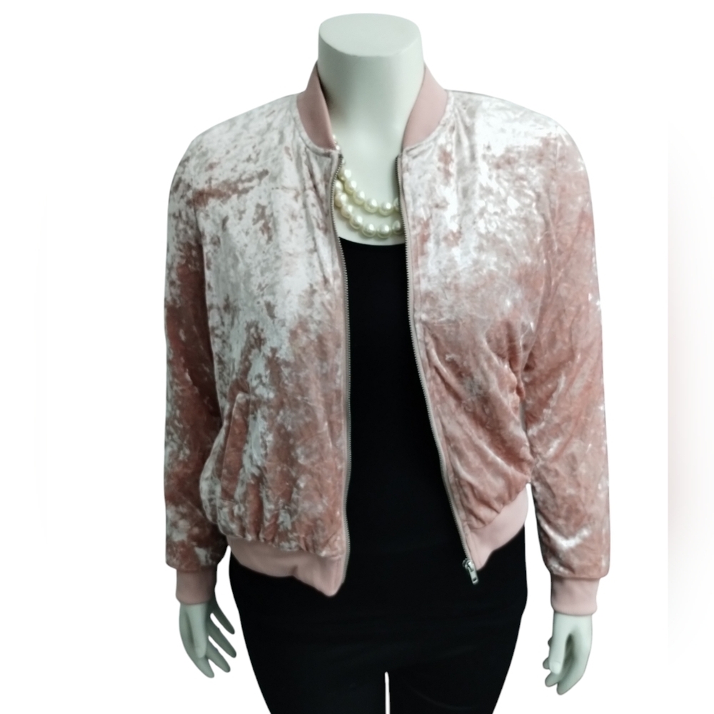 Madeline‎ & Monroe Women's Crushed Velvet Bomber Jacket size M Coquette Feminine